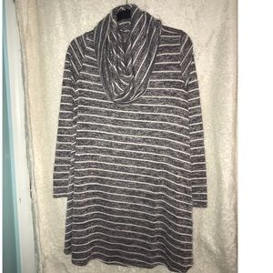 Grey and white striped sweater dress